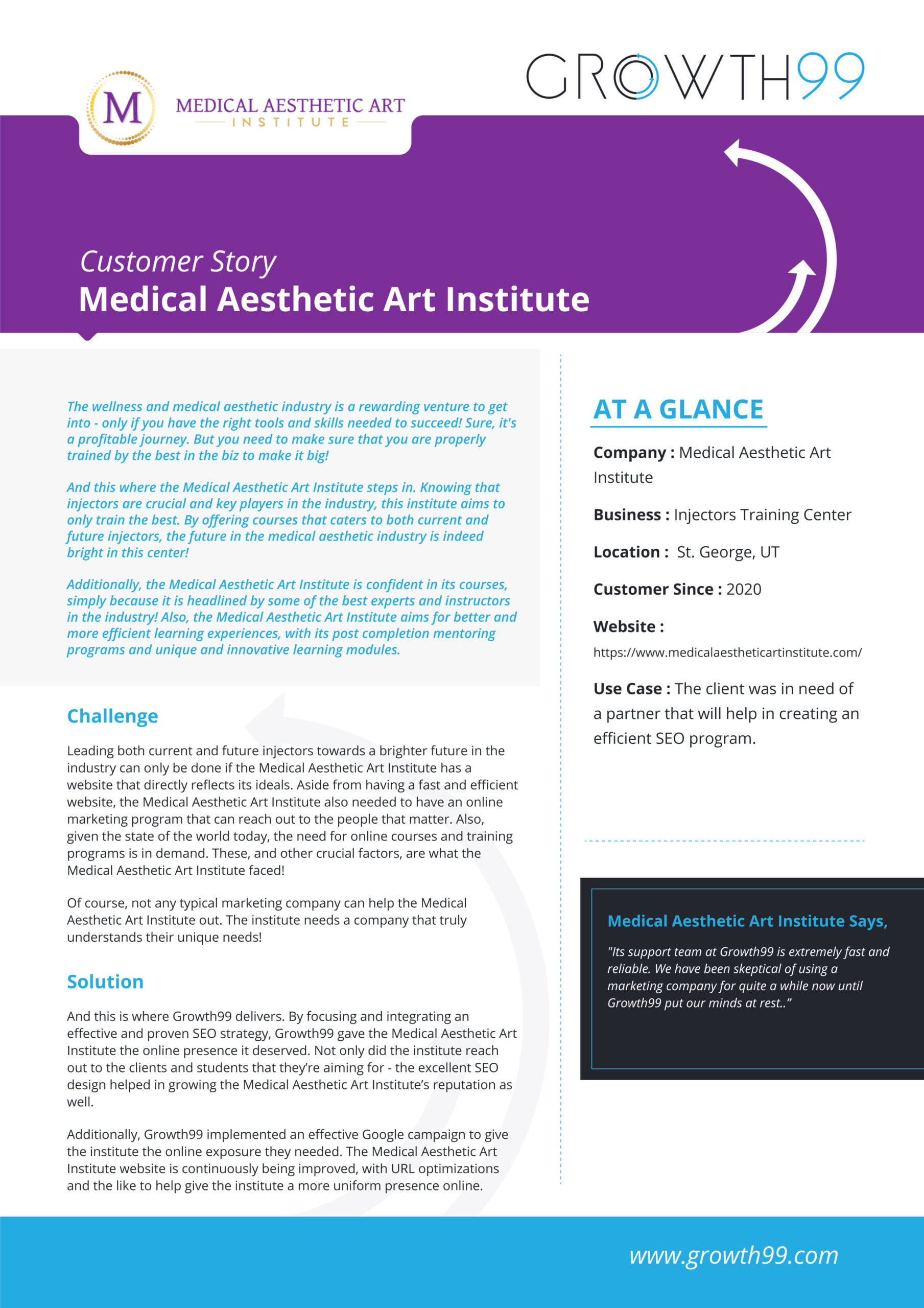 Medical Aesthetic Art Institute Case Study Medical Aesthetic Art Institute Case Study